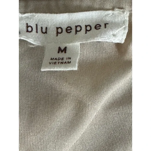 Blu Pepper Women's Marble Print Ruffle Midi Dress Tan Cream V-Neck Size M - Picture 3 of 8